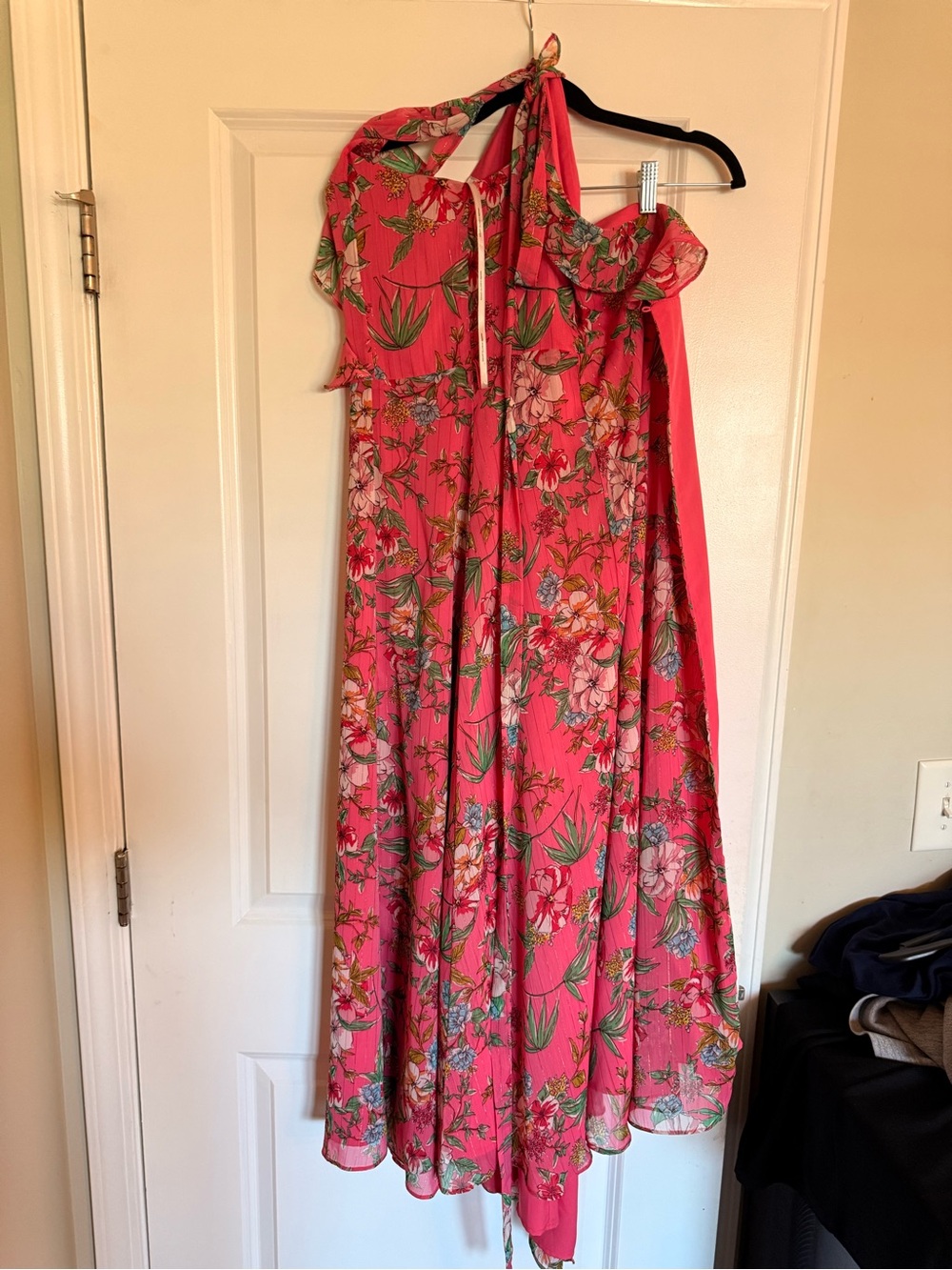 Nanette Lepore Coral Pink Floral One-Shoulder Maxi Dress